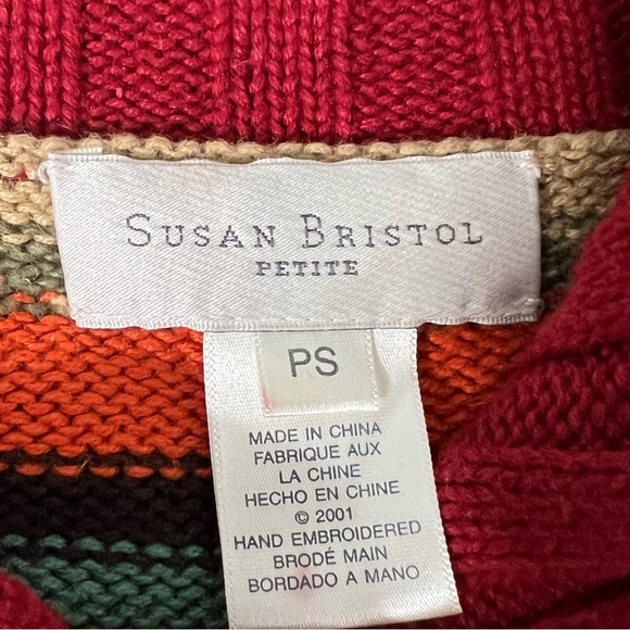 Vintage Susan Bristol knit sweater petite small multi colored button cardigan - Picture 9 of 10